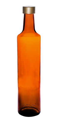 Botella Vidrio Aceite 500 Cc Redonda Ambar Tapa Inserto  X48