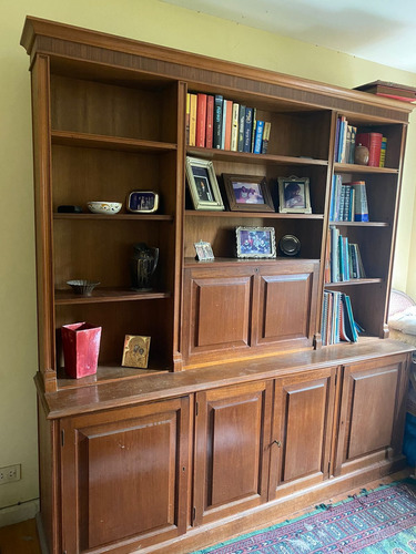Biblioteca Madera Maciza Con Mesa Escritorio Rebatible