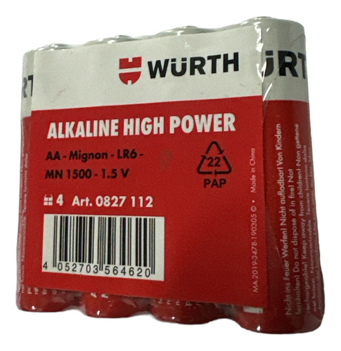 Pack 4 Pilas Alcalinas Wurth Aa Lr6 1,5v Mojostore