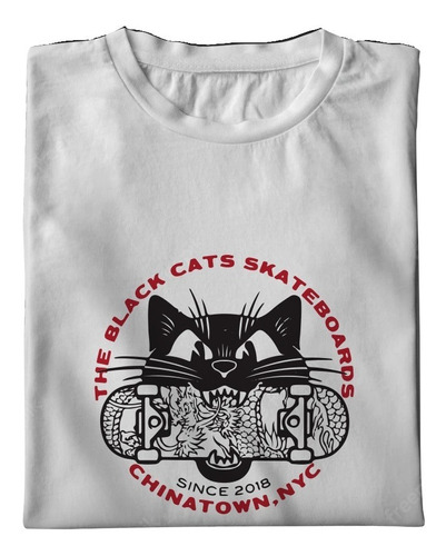 Remera Algodón Estampada Gato Skate Vinilo