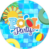 Painel Redondo Sublimado Pool Party Piscina Sol Boias E Bola
