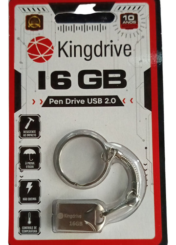 Pen Drive 16gb 2.0 Com Chaveiro Metal Kingdrive Com Garantia