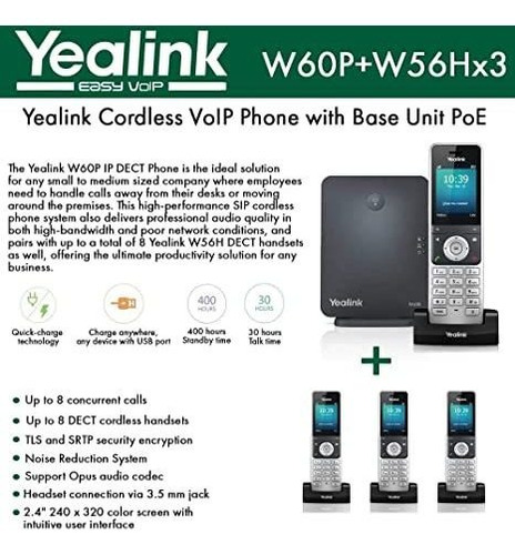 Yealink Teléfono Ip W60p Es Un Conjunto De W60b Base Y W56h
