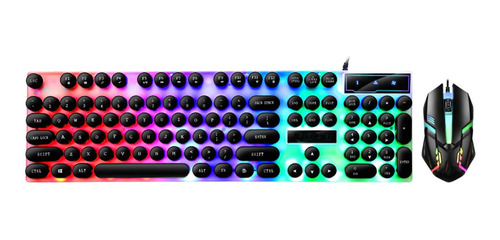 Kit Teclado Mouse Gamer Luz Led Rgb Iluminado Usb Alambrico