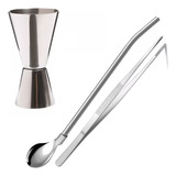 Set Coctel Herramientas Barman Kit Jigger Pinza Cuchara