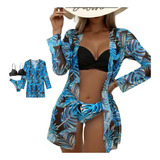 Conjunto De Pareo De Playa De Kimono Y Bikini De Verano For