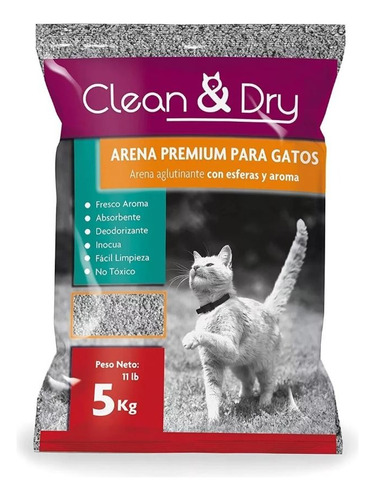 Arena Gato Clean & Dry Premium Con Esferas Y Aroma 15 Kg