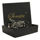 Pulsera Hombre Premium Cuero Diseño Aguila Acero Caja Serata