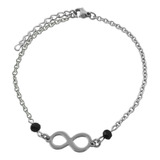 Pulsera Infinito Dos Cuentas Negras Facetadas 18+3cm C:7732