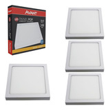 Kit 04 Plafon Sobrepor 30x30cm Quadrado Luminária Teto Cor Branco