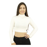 Cropped Cacharrel Manga Longa Gola Alta Blusinha Feminino