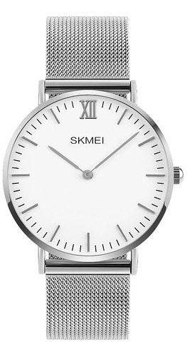 Reloj Unisex Skmei 1181 Malla Acero Minimalista Elegante Color De La Malla Plateado