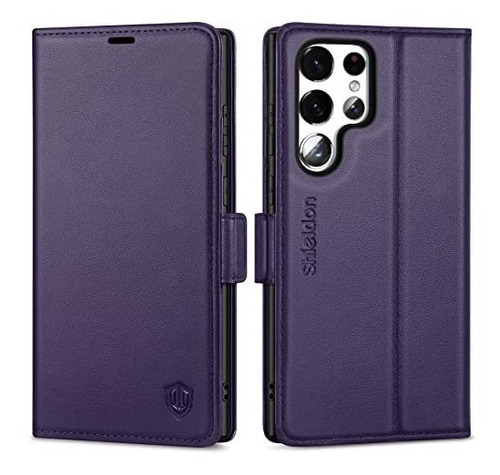 Funda Para Galaxy S22 Ultra Cuero Genuino Purpura  Bloq Rfid