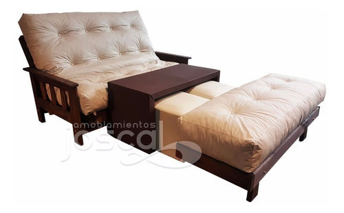 Sillón Cama Futon 2 Cuerpos Nuevo Colchon Mesa Y Puff Joscal