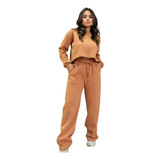 Conjunto Feminino Moletom Cropped Com Calça Pantalona Cargo