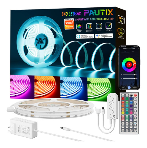 Pautix Tira De Luz Led Rgb Cob De 16.4 Pies, Listado Ul, 840