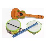 Kit Musical Infantil 4 Peças Flauta Violão Pandeiro Tambor