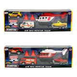 Set Vehiculos Emergencia Auto Helicoptero Barco Teamsterz