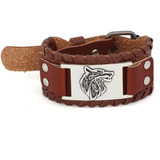 Pulsera Brazalete Cuero Slavo Lobo Odin Vikingo Para Hombre