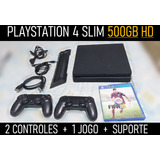 Sony Playstation 4 Ps4  Slim 500gb + 2 Controle + 1 Jogos Em Disco Original! 