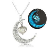 Collar Dije Luna Luminoso Brillante Oscuridad Corazón C113