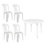 Kit Mesa Plástica Desmontavel 90cm + 4 Cadeiras Em Plástico