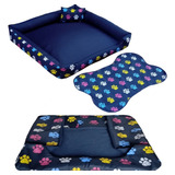 Cama Para Cachorro Grande Gg 95x95 Cm + Tapete E Capa Extra Cor Cama Azul Marinho E Capa Azul Marinho