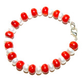 Pulsera Coral Blanca Rojo 18 Cm Y Perla Cultivada 33