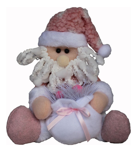 Enfeite Decorativo Papai Noel Sentado Rosa 20 Cm Pelucia Não Há