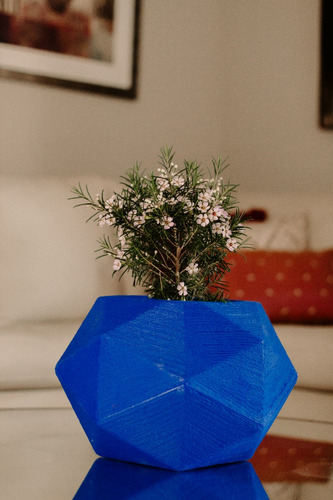 Vaso De Planta Polietileno Decorativo Esfera Diamante 3d P Cor Azul