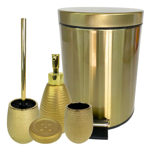 Kit Lixeira 5l+ Conjunto Gold Organizador Ceramica Banheiro