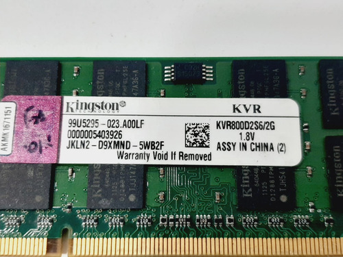 Memoria Kingston 2gb Ddr2 1.8v 800mhz Kvr800d2s6/2g Pc2 6400