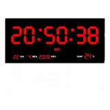 Reloj De Pared Led Rojo Termómetro Y 4 Alarmas 36x15 Cm +