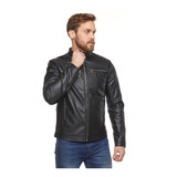 Campera Negra De Cuero Ecológico Para Hombre