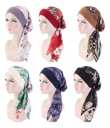 6 Pcs Turbante Oncológico Alopecia Adorno Cabeza Gorro Con