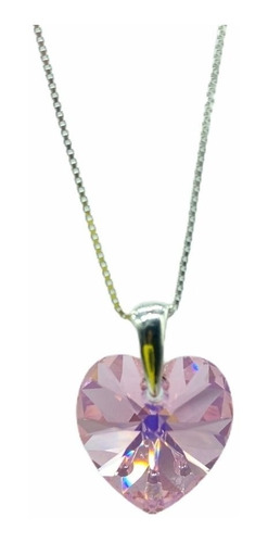 Cadena Plata 925 Corazón Cristal 14mm Mujer Regalo 