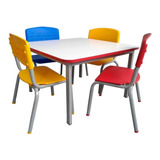 Conjunto Coletivo Infantil De Mesa C/ 4 Cadeiras Coloridas