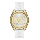 Reloj Michael Kors Janelle Modelo Mk7141 Color De La Correa Blanco Color Del Bisel Dorado Color Del Fondo Blanco