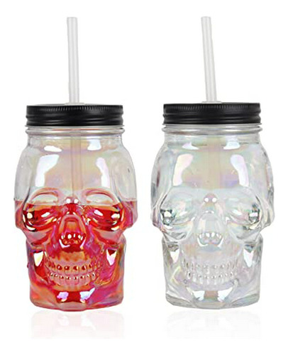 Juego De 2 Mason Jars Con Forma De Calavera Iridiscente - 16