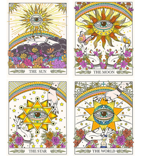 4 Piezas Tapiz De Bandera Del Tarot Sol Luna Mundo Estr...