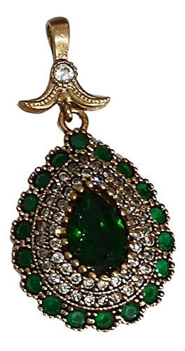 Pingente Gota Lafath Pedra Verde Esmeralda Prata Turca