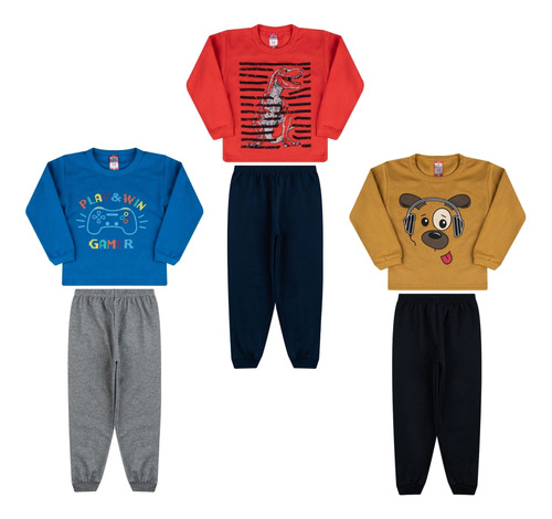 Kit 3 Conjunto Infantil Moletom Masculino Inverno Promoção