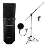 Microfone Usb Am-black-1 + Pedestal Pmv + Pop Filter Complet