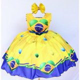 Vestido Infantil Do Brasil Copa Luxo Oferta E Tiara