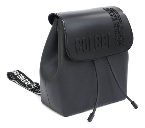 Bolsa Mochila Colcci Chicago Feminina Acambamento Dos Ferragens Níquel Cor Preta Desenho Do Tecido Liso