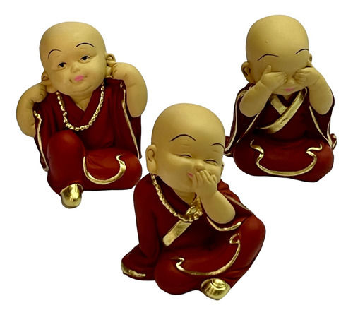 Trio Buda Ouro Cego Surdo Mudo Tibete Monge Estatueta  