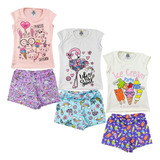 Kit 3 Conjunto Feminino Verao Infantil Shorts E Blusa Calor