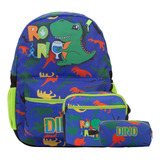 Kit Mochila Infantil Menino Dinossauro Lancheira Estojo