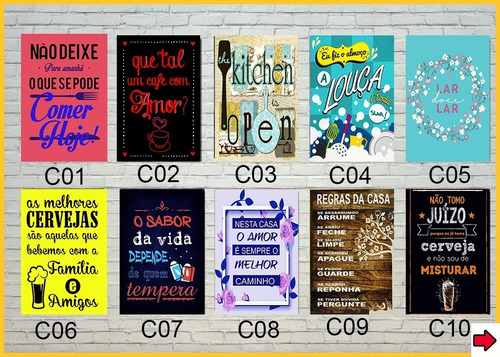 Placas Decorativas Quadrinhos Frases Pra Cozinha 10 Unidades