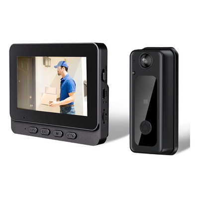 Timbre Inalámbrico Inteligente Wifi Cámara Hd 1080p Con 4,3 Pulgadas Pantalla, Timbre Vídeo De Visión Nocturna Audio Bidireccional | Envío gratis